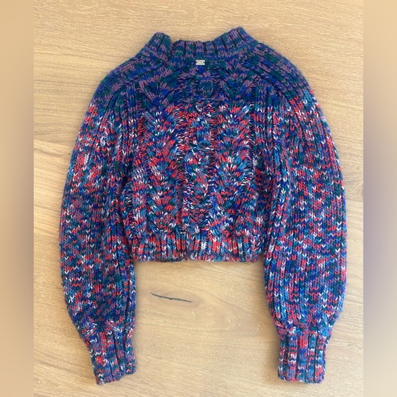 For Love And Lemons Sweater Sydney Blue Sapphire Cropped Chunky Knit - Picture 6 of 7